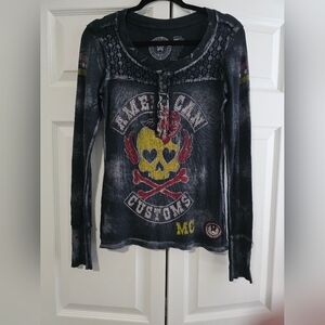 Affliction Black Thermal Skull Logo Long Sleeve